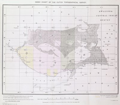 Indexkarte der Cutch-Topographischen Vermessung durch die trigonometrische Abteilung, Survey of India, Dehra Dun, November 1883 von English School
